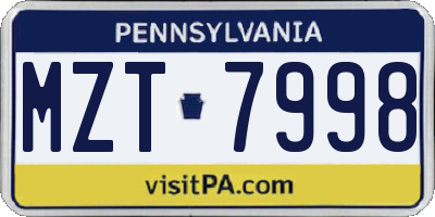 PA license plate MZT7998