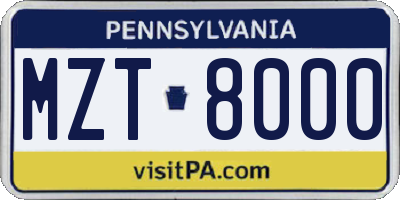 PA license plate MZT8000