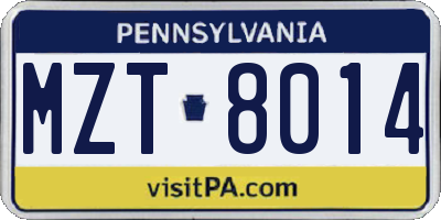 PA license plate MZT8014
