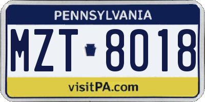 PA license plate MZT8018