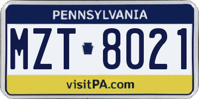 PA license plate MZT8021
