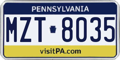 PA license plate MZT8035