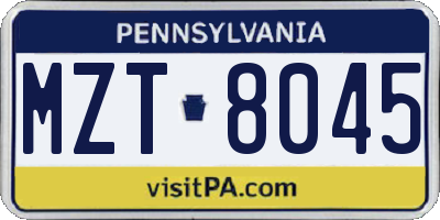PA license plate MZT8045