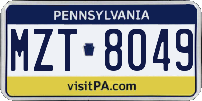 PA license plate MZT8049