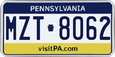 PA license plate MZT8062