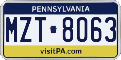PA license plate MZT8063