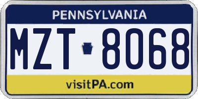PA license plate MZT8068