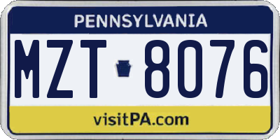PA license plate MZT8076