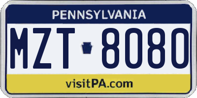 PA license plate MZT8080