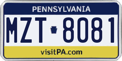 PA license plate MZT8081