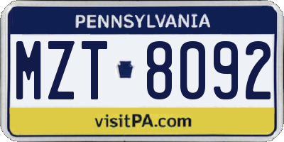PA license plate MZT8092