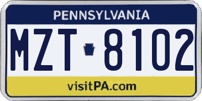 PA license plate MZT8102