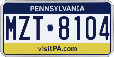 PA license plate MZT8104