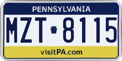 PA license plate MZT8115