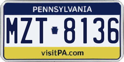 PA license plate MZT8136