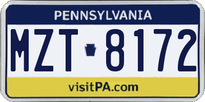 PA license plate MZT8172