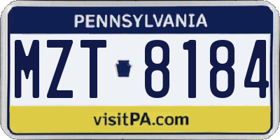 PA license plate MZT8184