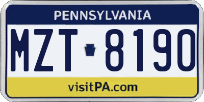 PA license plate MZT8190