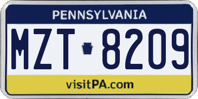 PA license plate MZT8209