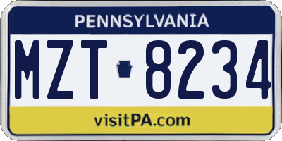 PA license plate MZT8234