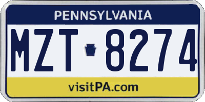 PA license plate MZT8274