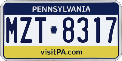PA license plate MZT8317
