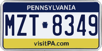 PA license plate MZT8349