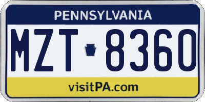 PA license plate MZT8360