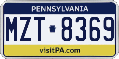 PA license plate MZT8369