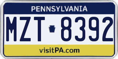 PA license plate MZT8392