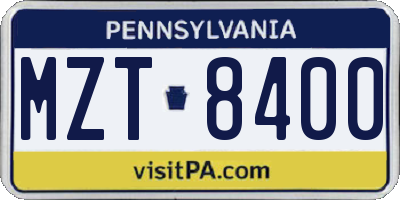 PA license plate MZT8400