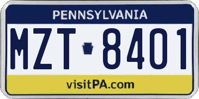 PA license plate MZT8401