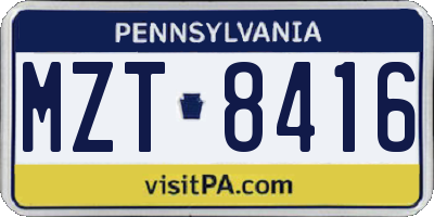 PA license plate MZT8416