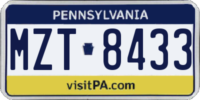 PA license plate MZT8433