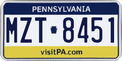 PA license plate MZT8451