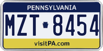 PA license plate MZT8454