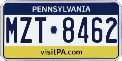 PA license plate MZT8462