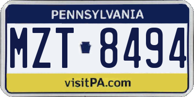 PA license plate MZT8494
