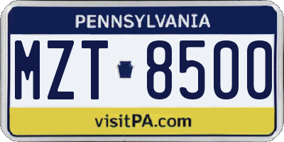 PA license plate MZT8500
