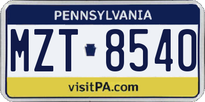 PA license plate MZT8540