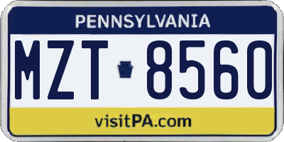 PA license plate MZT8560