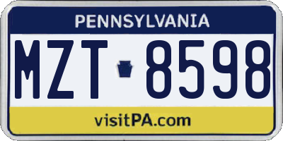 PA license plate MZT8598