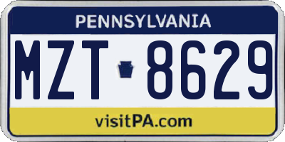 PA license plate MZT8629