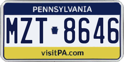 PA license plate MZT8646