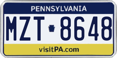 PA license plate MZT8648