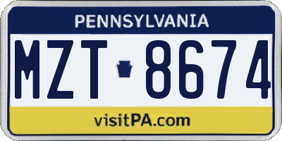 PA license plate MZT8674