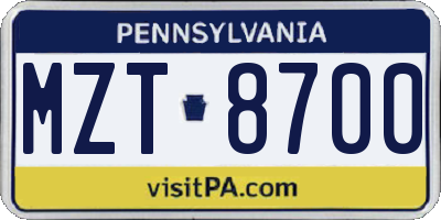 PA license plate MZT8700