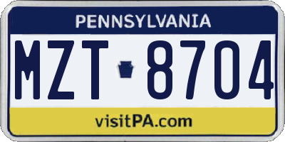 PA license plate MZT8704