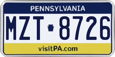 PA license plate MZT8726