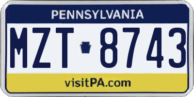 PA license plate MZT8743